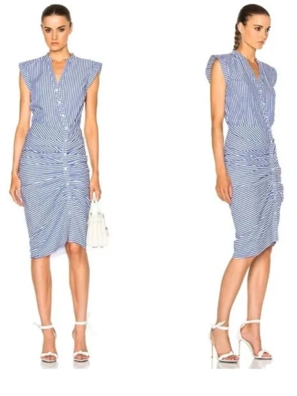 Veronica Beard womans striped Ruched Shirt Dress size 8